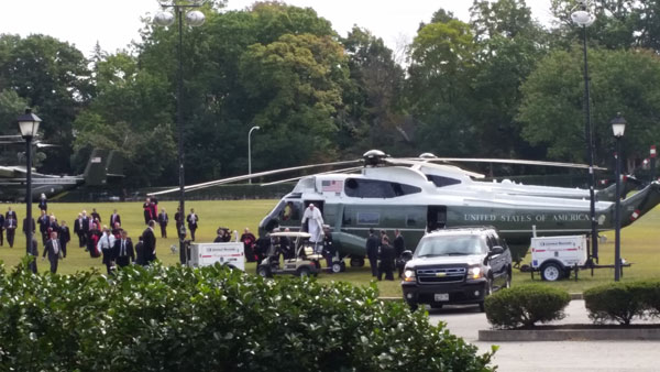 Pope Francis II arrives by helicopter