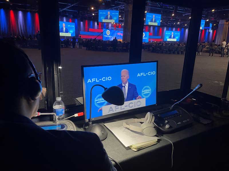 President Biden at AFL CIO International Viewed From Interpreters Booth